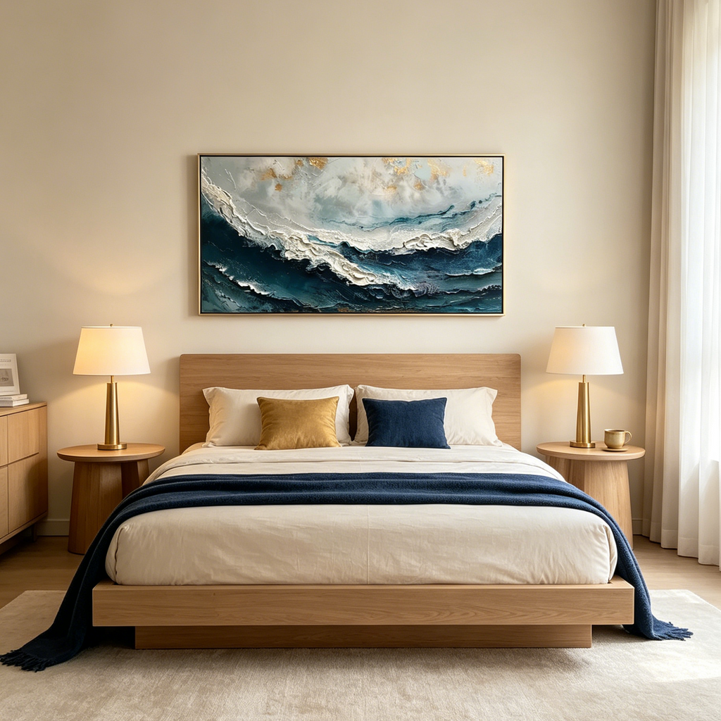 OCEAN DREAM: Wabi Sabi Blue White Gold Textured Waves Canvas