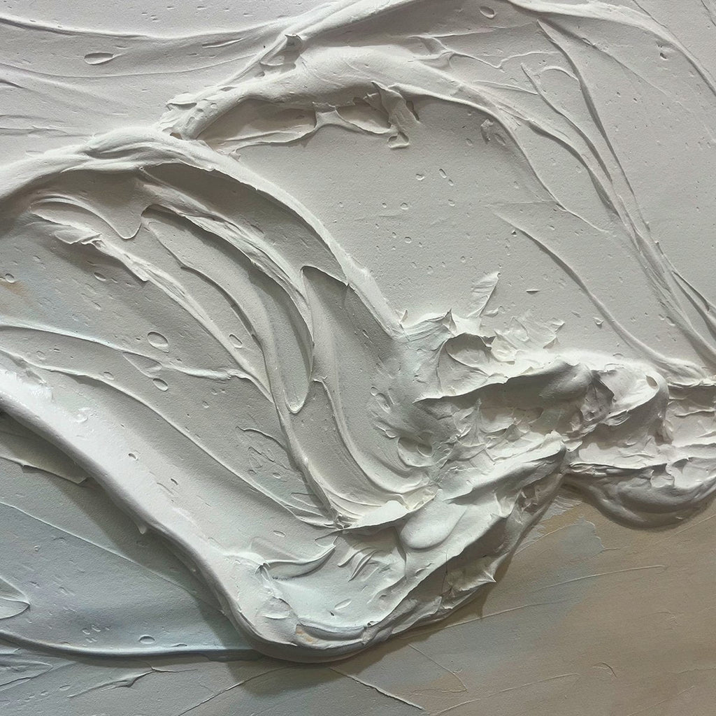 OCEAN ECHOES: Textured Impasto Beige Soft Blue Wave Canvas