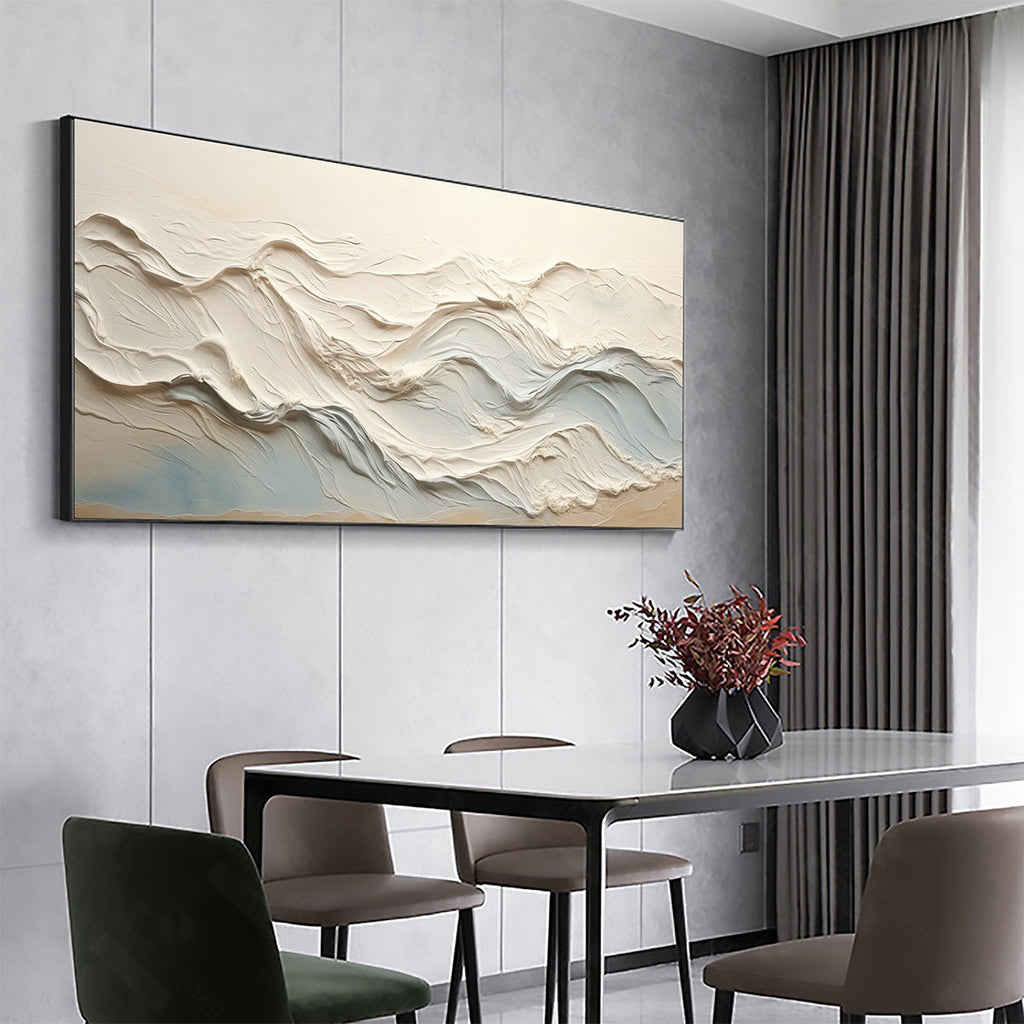 OCEAN ECHOES: Textured Impasto Beige Soft Blue Wave Canvas