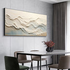 OCEAN ECHOES: Textured Impasto Beige Soft Blue Wave Canvas