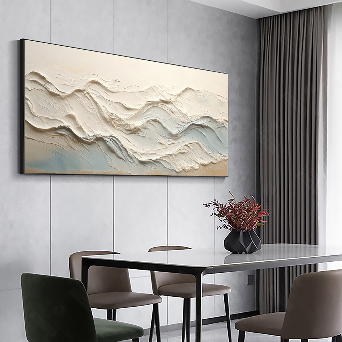 OCEAN ECHOES: Textured Impasto Beige Soft Blue Wave Canvas