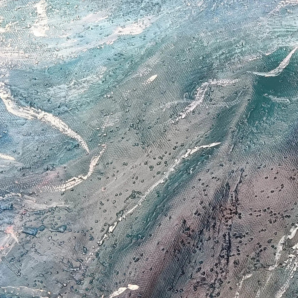OCEAN’S EMBRACE: Swirling Blue White Vortex Textured Canvas