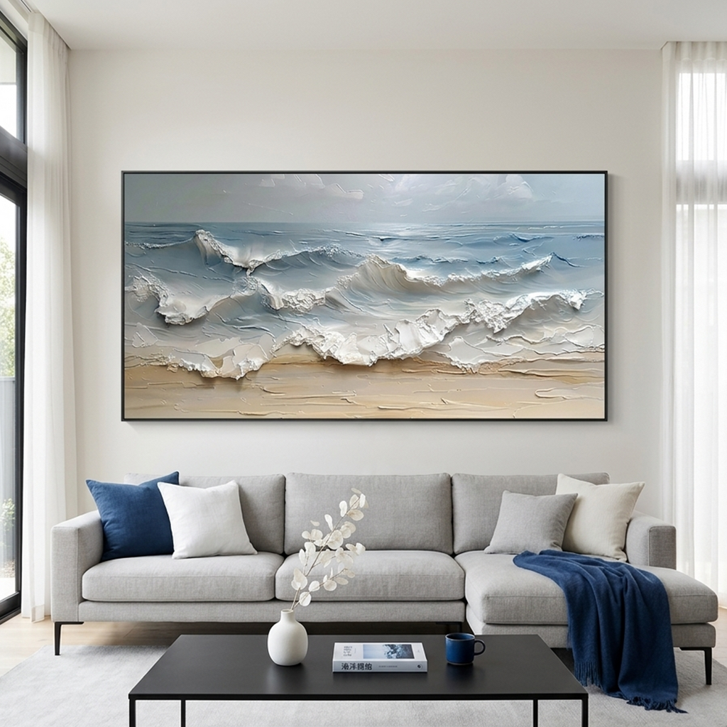 OCEAN'S EMBRACE: Crashing Impasto Waves Canvas