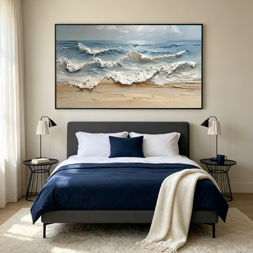 OCEAN'S EMBRACE: Crashing Impasto Waves Canvas