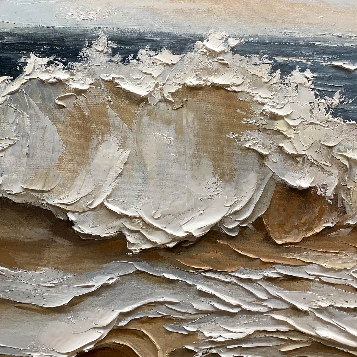 COASTAL CRESCENDO: Waves Sandy Beach Canvas Impasto Canvas
