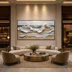 COASTAL CRESCENDO: Waves Sandy Beach Canvas Impasto Canvas