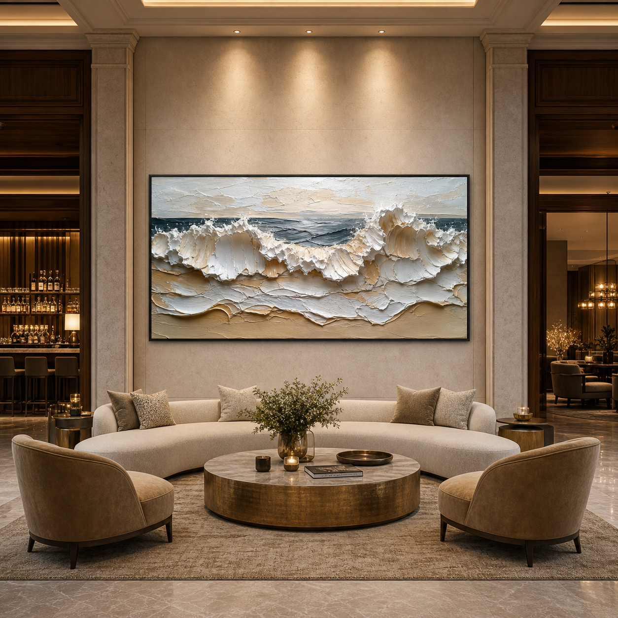 COASTAL CRESCENDO: Waves Sandy Beach Canvas Impasto Canvas