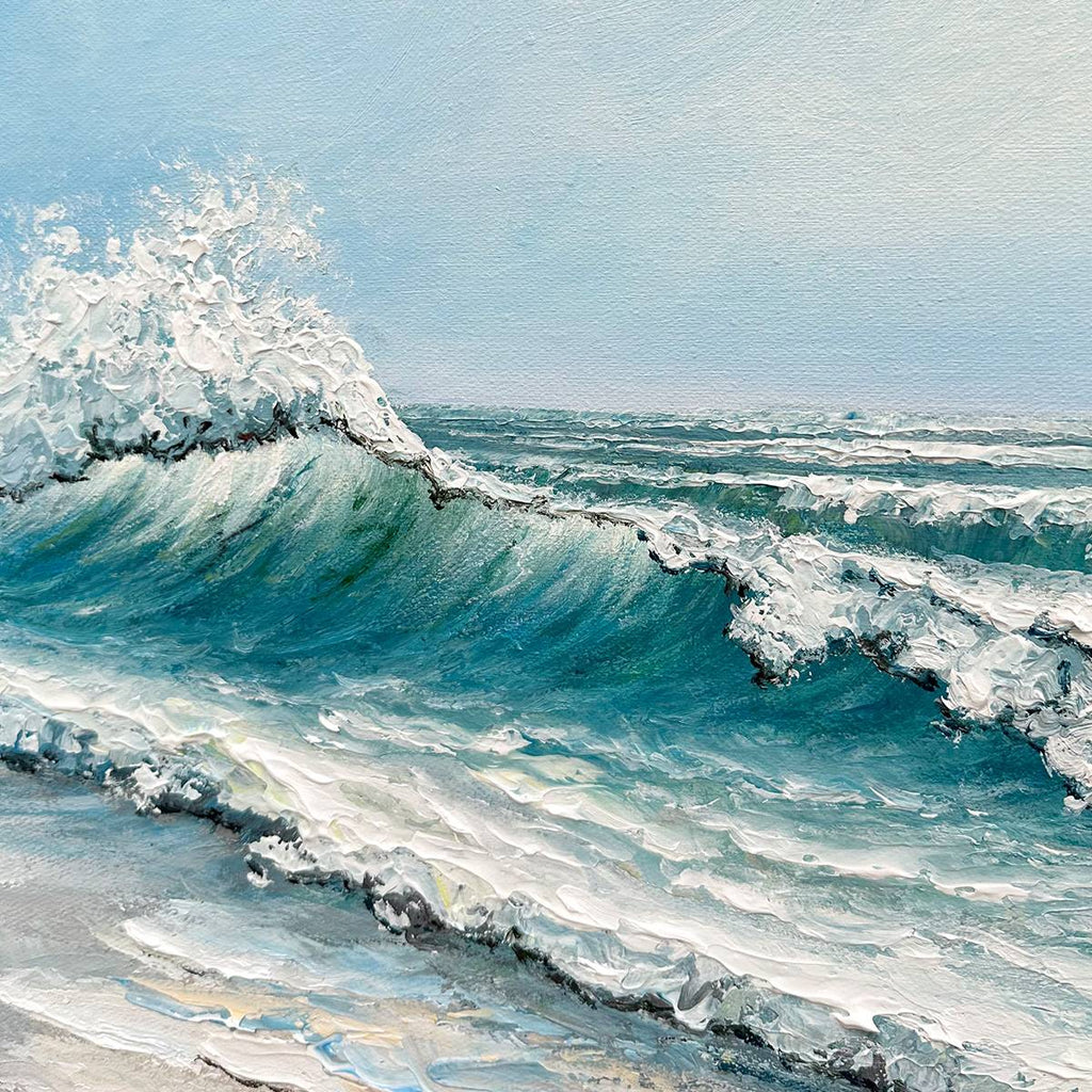 OCEAN'S EMBRACE: Textured Ocean Painting, Impasto Wall Art, Vertical Canvas, Beach Decor