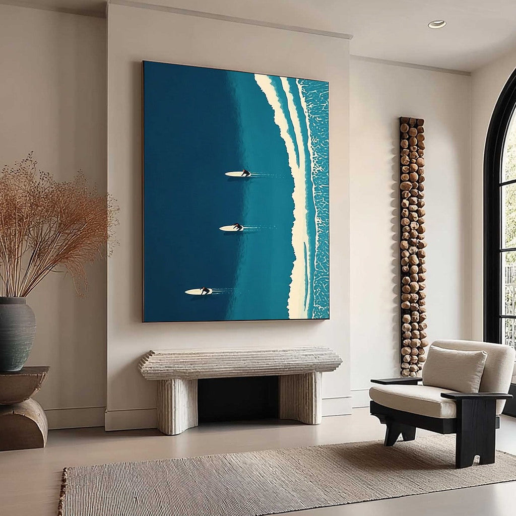 OCEAN'S THREE: Serene Ocean Art Overhead View White Boards Teal Waves