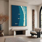 OCEAN'S THREE: Serene Ocean Art Overhead View White Boards Teal Waves