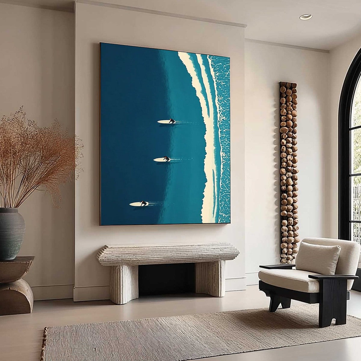 OCEAN'S THREE: Serene Ocean Art Overhead View White Boards Teal Waves