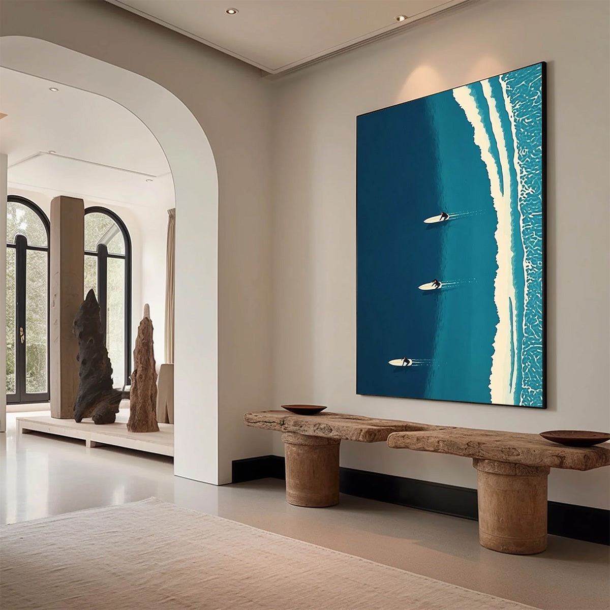 OCEAN'S THREE: Serene Ocean Art Overhead View White Boards Teal Waves