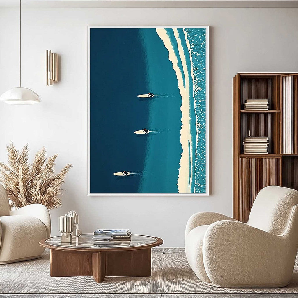 OCEAN'S THREE: Serene Ocean Art Overhead View White Boards Teal Waves