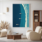 OCEAN'S THREE: Serene Ocean Art Overhead View White Boards Teal Waves