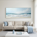 OCEAN WAVES PANORAMIC: Soft Blue Waves Minimalist Texture Canvas