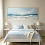 OCEAN WAVES PANORAMIC: Soft Blue Waves Minimalist Texture Canvas