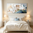 OCEAN WHISPERS: Textured Soft White Cream Blue Waves Seascape Canvas