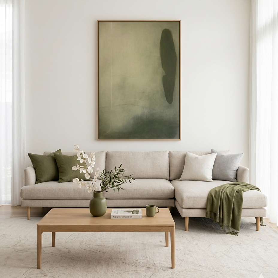 OLIVE SERENITY: Muted Olive Green Textured Minimalist Canvas