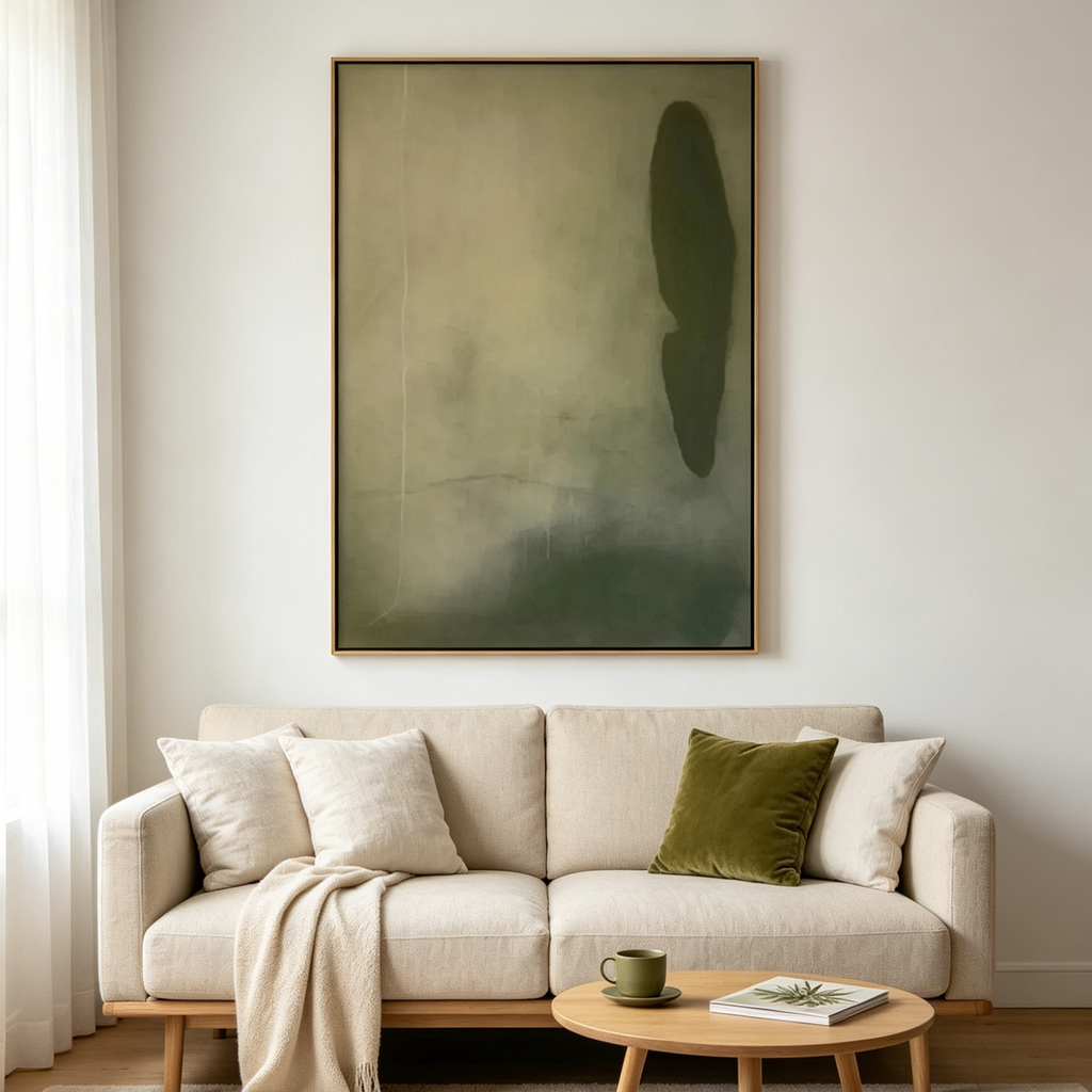 OLIVE SERENITY: Muted Olive Green Textured Minimalist Canvas