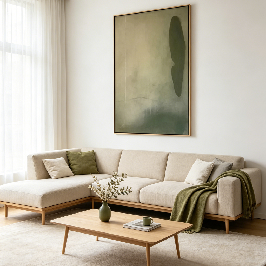 OLIVE SERENITY: Muted Olive Green Textured Minimalist Canvas