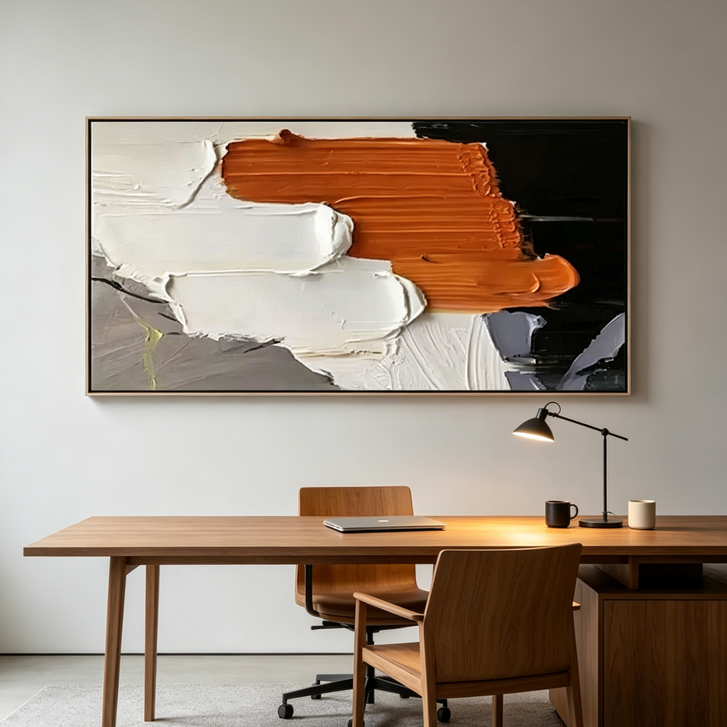 ORANGE BURST: Textured Impasto Bold Orange White Black Canvas
