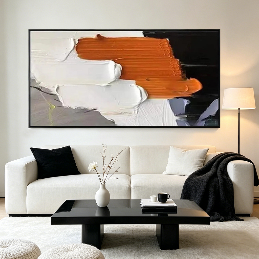 ORANGE BURST: Textured Impasto Bold Orange White Black Canvas