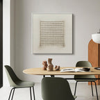 ORDERED CHAOS: Textured Beige White Grid Minimalist Oil Painting