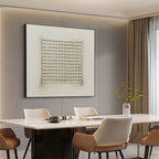 ORDERED CHAOS: Textured Beige White Grid Minimalist Oil Painting