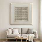 ORDERED CHAOS: Textured Beige White Grid Minimalist Oil Painting