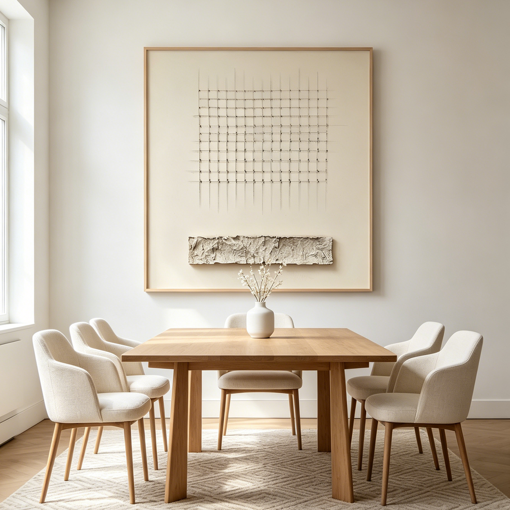 ORDER & TEXTURE: Textured Beige Grid With Horizontal Stripe Canvas