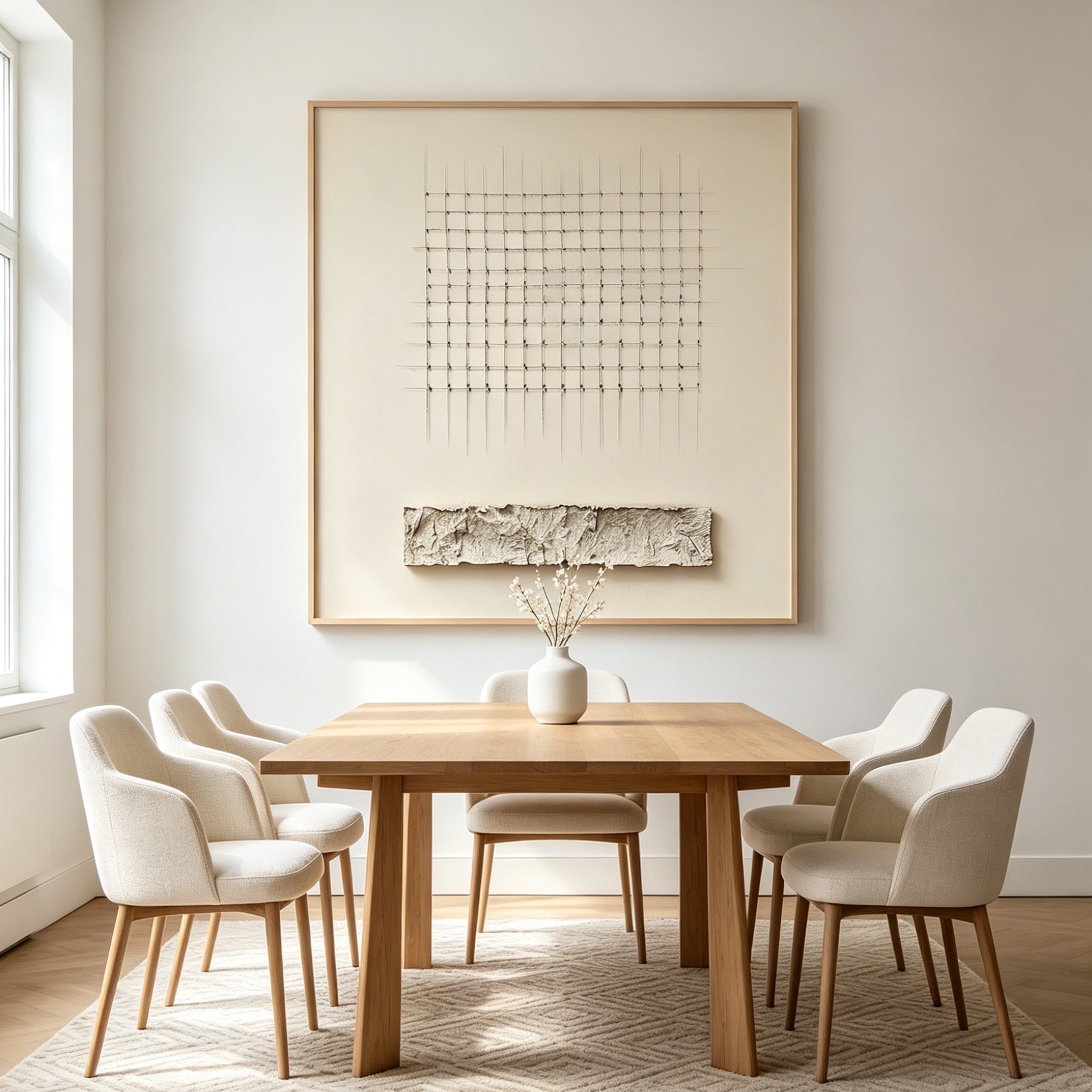 ORDER & TEXTURE: Textured Beige Grid With Horizontal Stripe Canvas