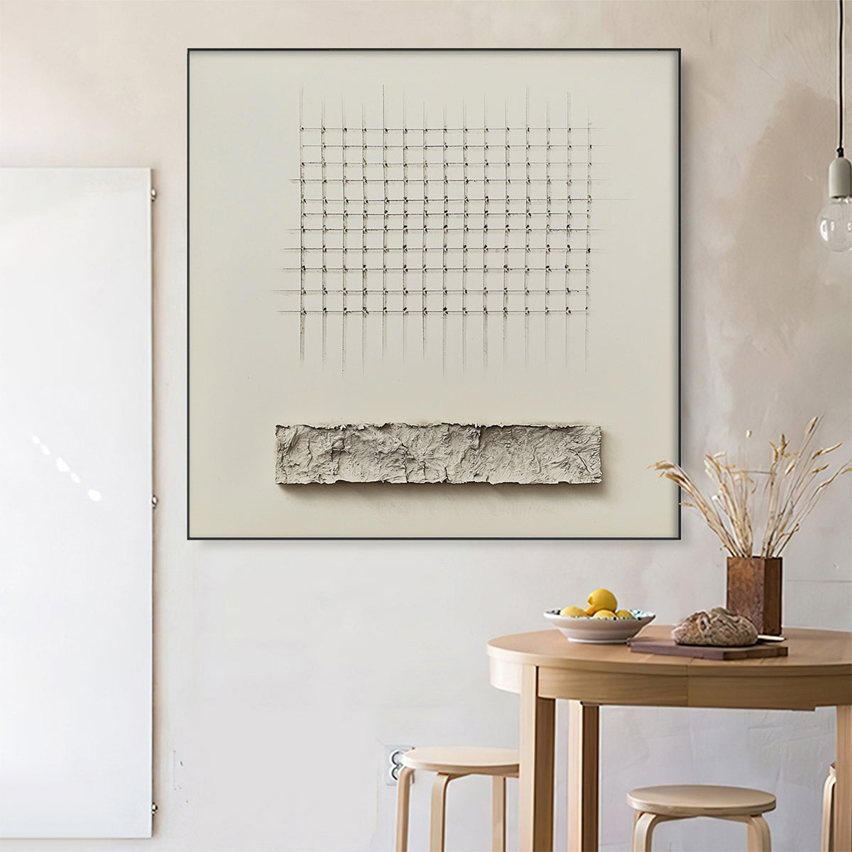 ORDER & TEXTURE: Textured Beige Grid With Horizontal Stripe Canvas