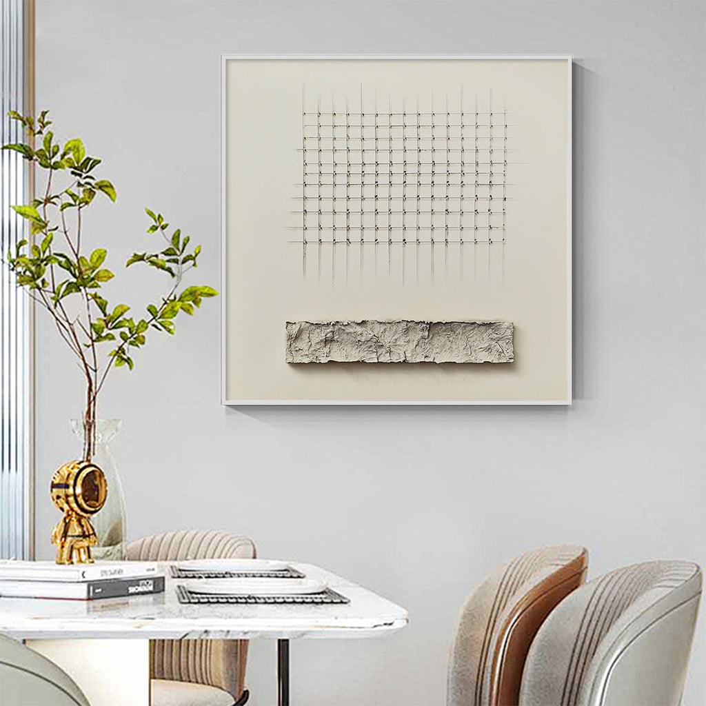 ORDER & TEXTURE: Textured Beige Grid With Horizontal Stripe Canvas