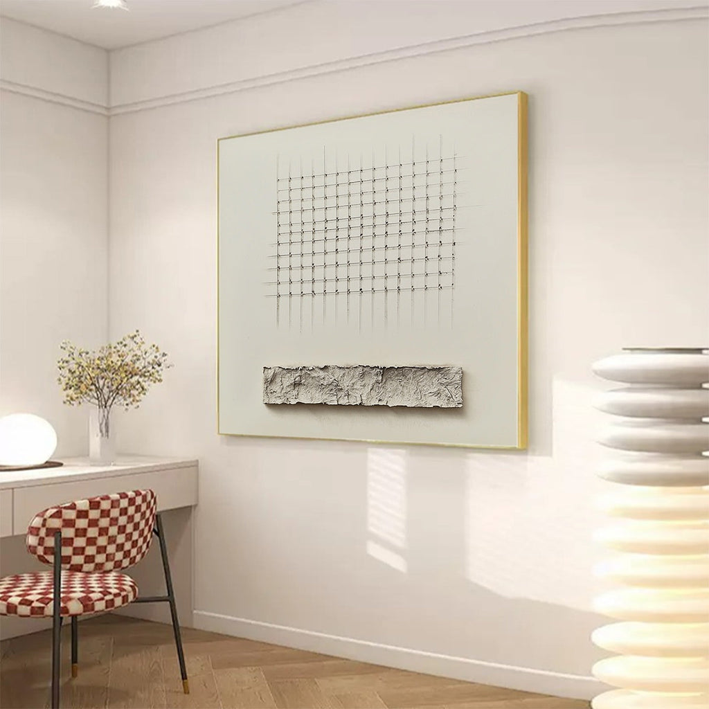 ORDER & TEXTURE: Textured Beige Grid With Horizontal Stripe Canvas