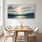 DUSK TIDE: Blue Grey Pink Sunset Ocean Waves Seascape Oil Painting