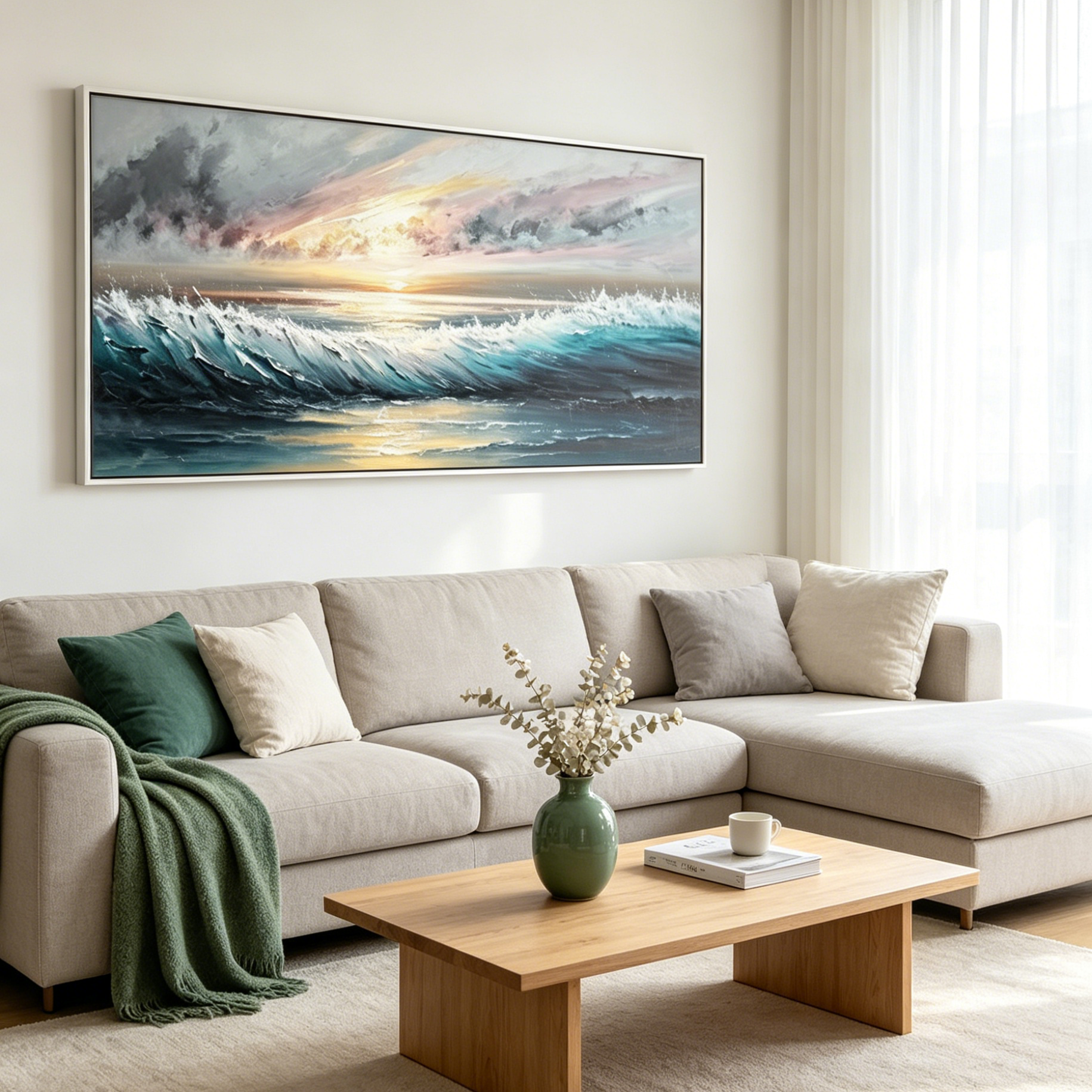 DUSK TIDE: Blue Grey Pink Sunset Ocean Waves Seascape Oil Painting