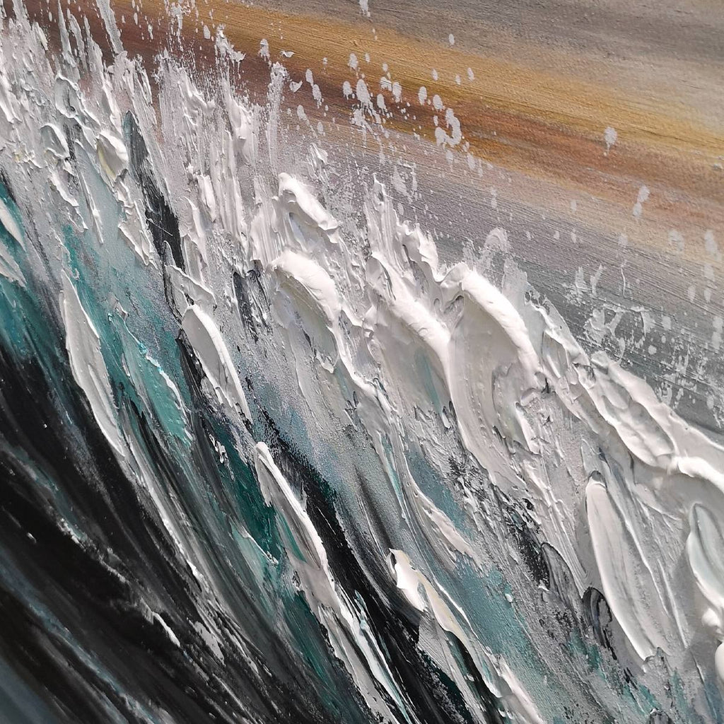 DUSK TIDE: Blue Grey Pink Sunset Ocean Waves Seascape Oil Painting