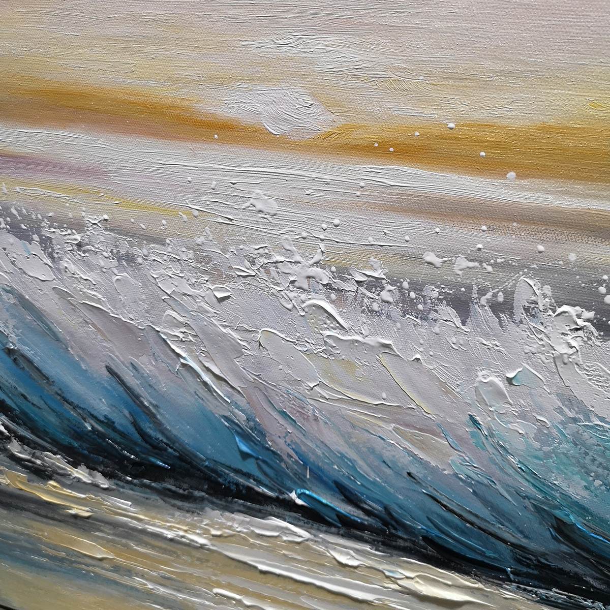 DUSK TIDE: Blue Grey Pink Sunset Ocean Waves Seascape Oil Painting