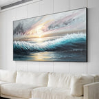 DUSK TIDE: Blue Grey Pink Sunset Ocean Waves Seascape Oil Painting