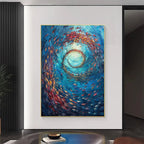 Oceanic Vortex: Vertical Fish Painting | Impasto | Colorful | Ocean | Beach & Sea | Living Room, Dining Room
