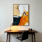 OCHRE FLOW: Textured Impasto Warm Ochre Black White Canvas