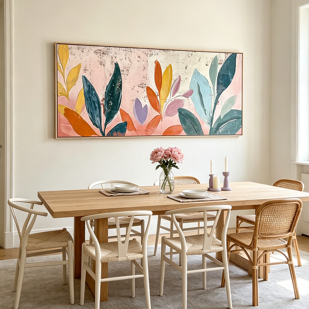 PASTEL BOTANICAL PANORAMIC: Soft Pastel Stylized Floral Canvas