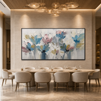 PASTEL DREAM: Soft Pastel Pink Purple Flowers Panoramic Impressionist Canvas