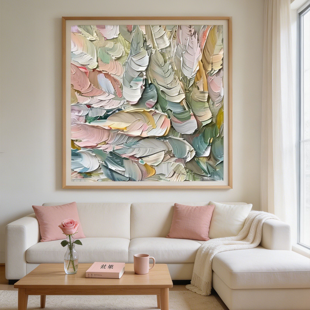 PASTEL FEATHERS: Textured Impasto Dreamy Soft Pastel Hues Canvas