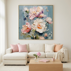 PASTEL PEONIES: Textured Impasto Soft Hues Peonies Full Bloom Canvas