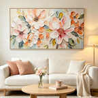 PEACH BLOSSOM: Impasto Italian Peach White Floral Arrangement Canvas