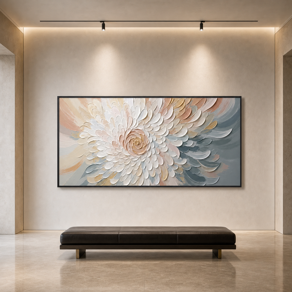 PETAL WHIRL: Textured Neutral Tone Blooming Flower Canvas