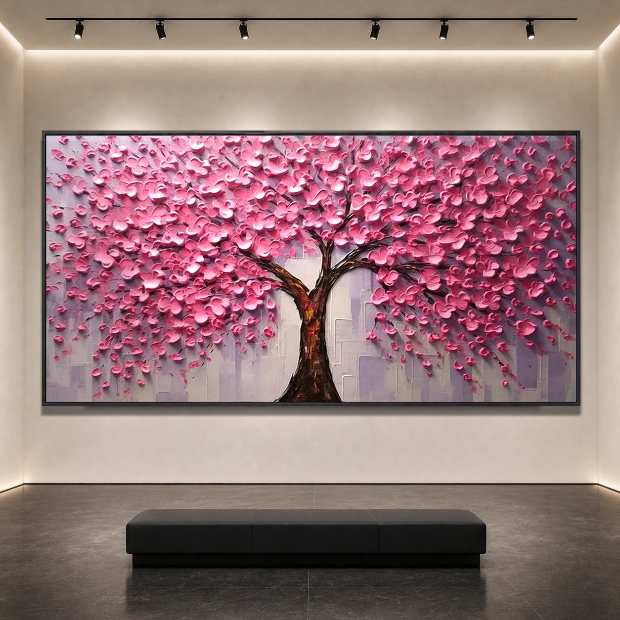PINK BLOSSOM ABUNDANCE: Cherry Blossom Pink Impasto Textured Canvas