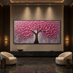 PINK BLOSSOM ABUNDANCE: Cherry Blossom Pink Impasto Textured Canvas