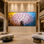PINK BLOSSOM DREAM: Pink White Impasto Flowers French Romantic Canvas